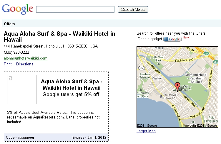 google offers hawaii 1