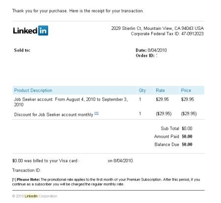 linkedin receipt